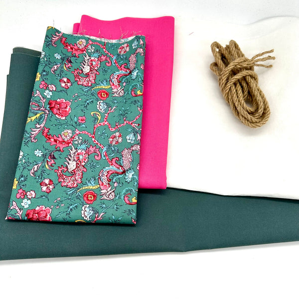 FABRIC KIT: Waxed Base Drawstring Caddy: Dutch Heritage | Indira Collection 2051 'Indira' Green Option