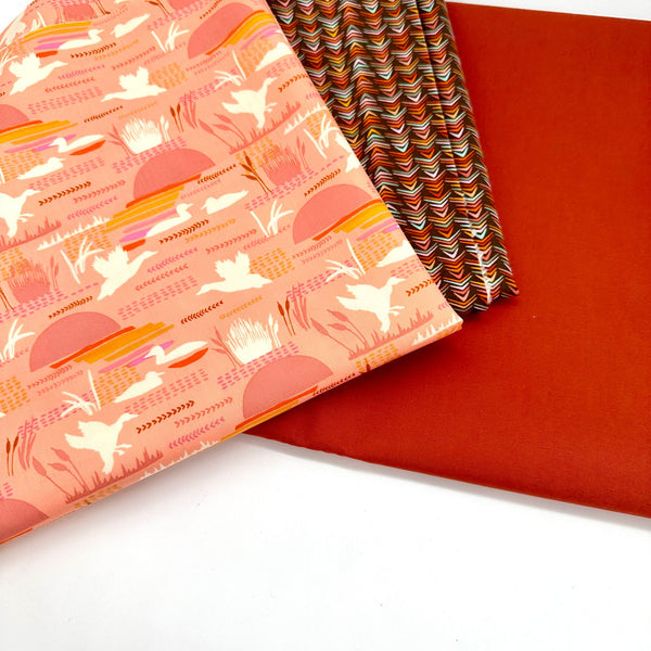 HALF METRE TRIO: 2 x 1/2m Jessica Swift for Art Gallery Fabrics | Lakelife + 1/2m Water-Repellent Fabric in Terracotta