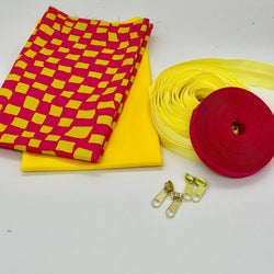 FABRIC KIT + BINDING + ZIP: Spiral Case: KFC 'Gameboard' Pink with Sunshine Yellow Option