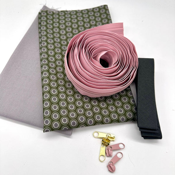 FABRIC KIT + BINDING + ZIP: Spiral Case: AGF 'Oval Elements' Smoke with Elephant Option