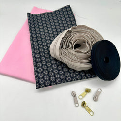 FABRIC KIT + BINDING + ZIP: Spiral Case: AGF 'Oval Elements' Licorice with Pink Option