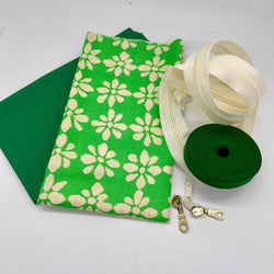 FABRIC KIT + BINDING + ZIP: Spiral Case: KFC 'Snow Flower' Green with Emerald Option