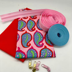 FABRIC KIT + BINDING + ZIP: Spiral Case: KFC 'Pasha Paisley' Pink with Hot Tomato Option