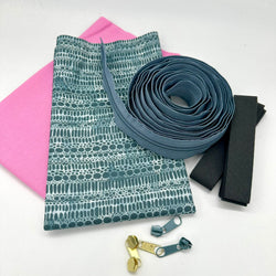 FABRIC KIT + BINDING + ZIP: Spiral Case: Shell Rummel 'Large Pebble' Silver Blue with Fuchsia Option