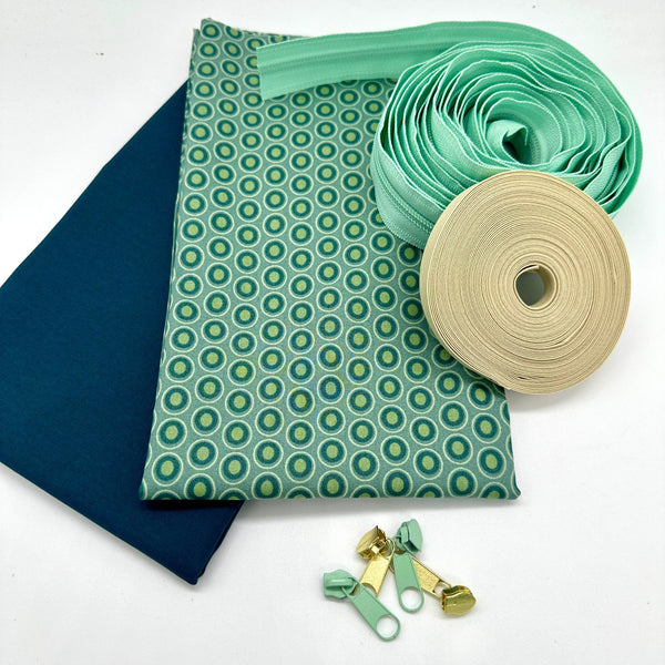 FABRIC KIT + BINDING + ZIP: Spiral Case: AGF 'Oval Elements' Sage Meadow with Teal Option