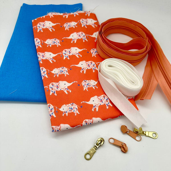 FABRIC KIT + BINDING + ZIP: Spiral Case: Dashwood | Cloud Forest 'Elephants' Coral with Cyan Option