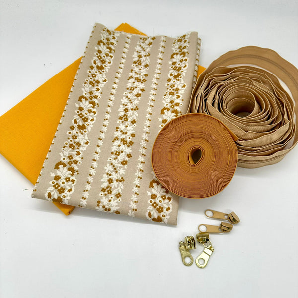 FABRIC KIT + BINDING + ZIP: Spiral Case: Liberty 'Topiary Stripe' Ochre with Gold Option