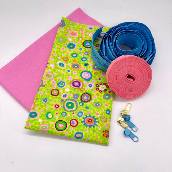 FABRIC KIT + BINDING + ZIP: Spiral Case: KFC 'Roman Glass' Lime with Fuchsia Option