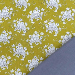 Half Metre Heaven: Tilda | Sunday Brunch Collection: 100590 'White Flower' Sour Yellow + Elephant