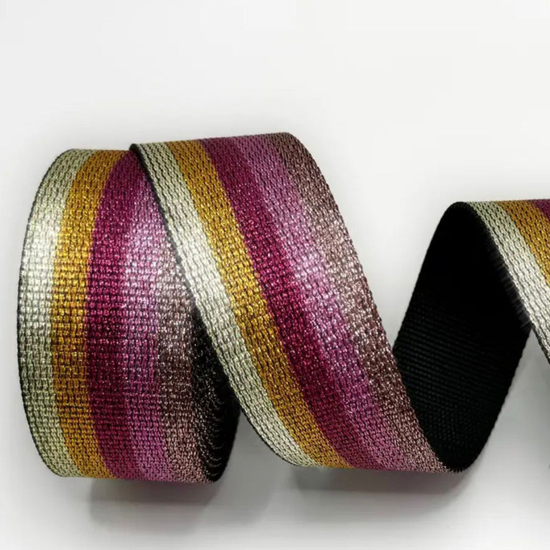 RIBBON: Luxurious Metallic Jacquard: 1.5" Wide x 4 Metre Length: Option A Silver/Gold/Pinks