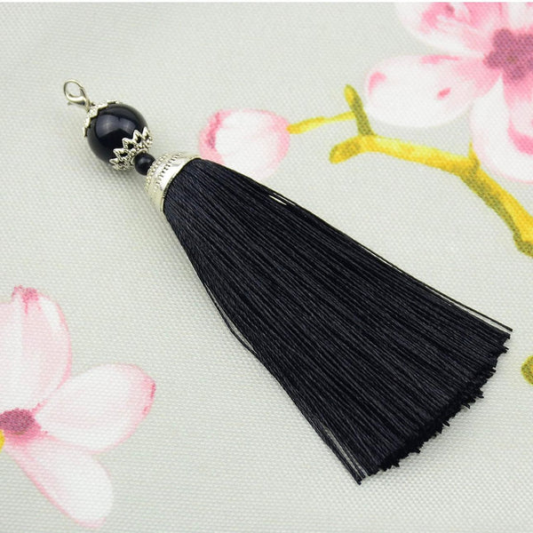 ACCESSORY: Fancy Tassel with Lobster Clasp and Bead Detail: Black