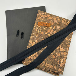 FABRIC KIT: Waterproof Washbag: 'Bonneville 6' 6oz Waxed Cotton in Granite Grey + Lightweight Ink Cork