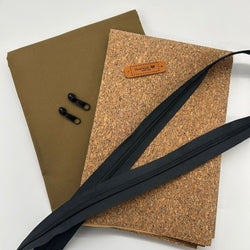 FABRIC KIT: Waterproof Washbag: Ranger 4 Cotton Twill in Camo Khaki + Lightweight Dark Wash Cork