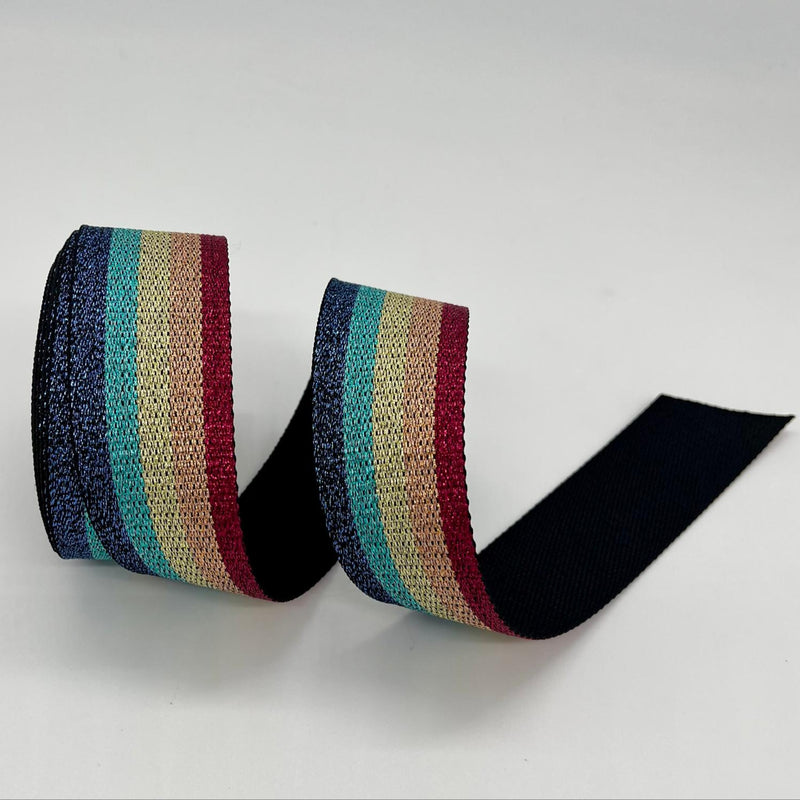 RIBBON: Luxurious Metallic Jacquard: 1.5" Wide x 4 Metre Length: Option C Multi / Rainbow