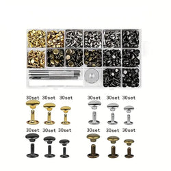 TOOLS: Double Cap Rivets Set (360 sets): 6mm + 8mm SIZES: with Punch Tools and Setter Base (NO Hammer)