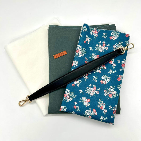 FABRIC KIT + HARDWARE: Izzie's Bag: Liberty 'Joanne's Bouquet' Marine Blue 408B + 'Bonneville 8' in Dark Steel Green