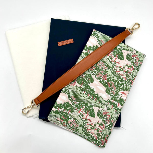 FABRIC KIT + HARDWARE: Izzie's Bag: Liberty 'Botanist's Sketch' Sunset 407B + 'Ranger 4' in French Navy