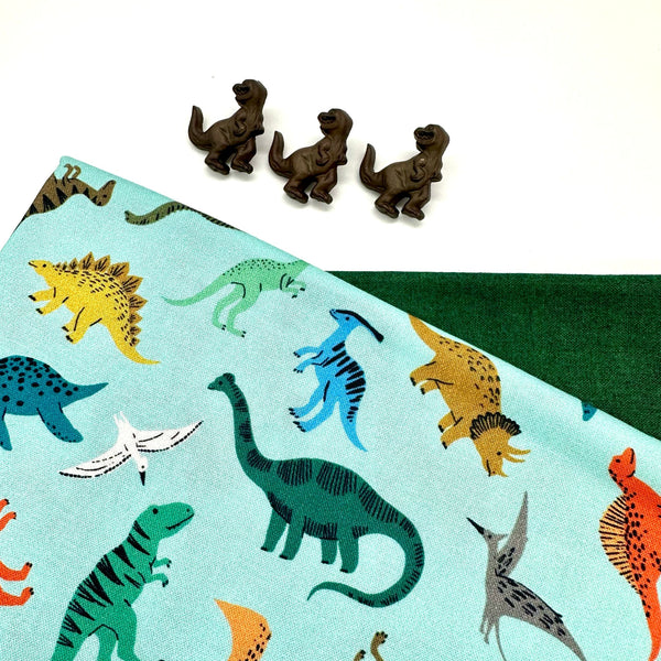 SPECIAL BUY: FQ Duo + 1/2m H640 + Dinosaur Buttons: Dashwood 'Dino Scatter' Aqua + Makower 'Linen Texture' G10 Forest