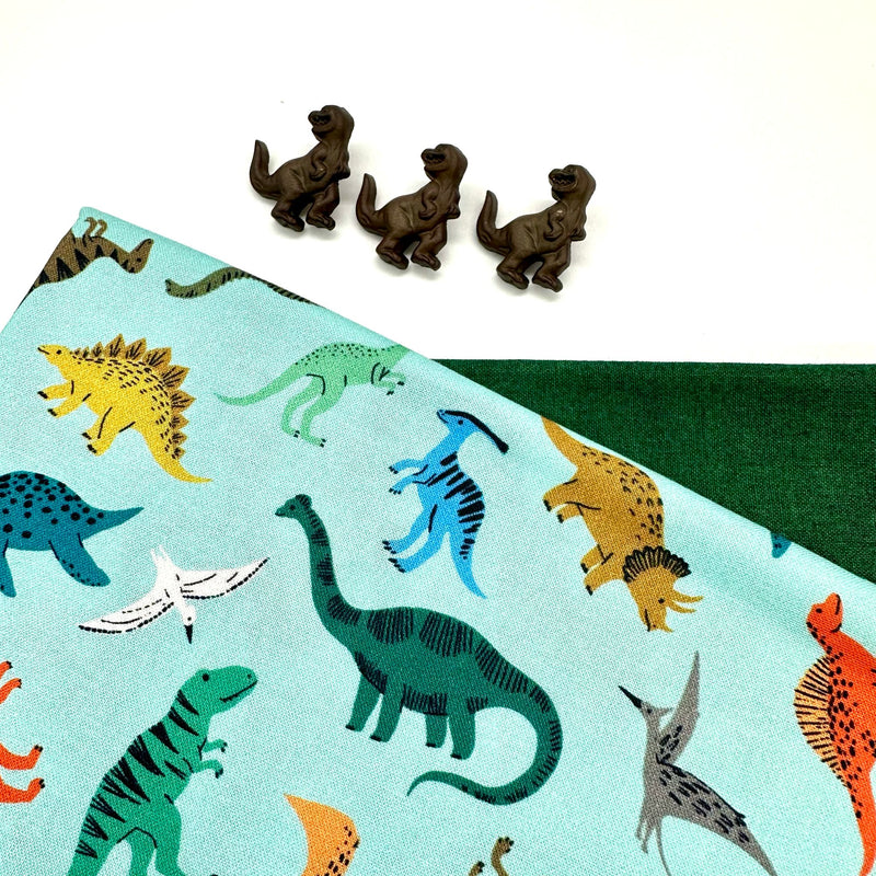 SPECIAL BUY: FQ Duo + 1/2m H640 + Dinosaur Buttons: Dashwood 'Dino Scatter' Aqua + Makower 'Linen Texture' G10 Forest