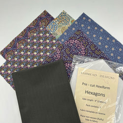 FABRIC KIT: Hexie Pocket Shopper: Tilda | Sanctuary: Eggplant/Blue Tones + Antique Grey Bonneville