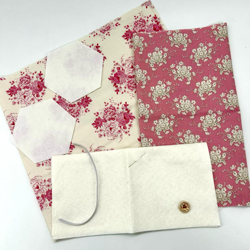 FABRIC KIT: EPP Needle Keep: Tilda | Sunday Brunch Collection: 100594 'Mia' Pink + 100591 'White Flower' Pink