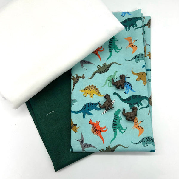 SPECIAL BUY: FQ Duo + 1/2m H640 + Dinosaur Buttons: Dashwood 'Dino Scatter' Aqua + Makower 'Linen Texture' G10 Forest