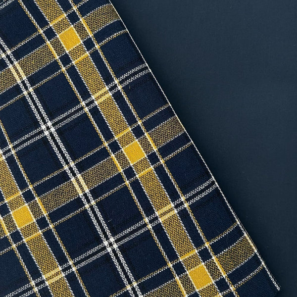 MEGA METRE: 1m Brushed Cotton Tartan in Option 22 Navy / Yellow + 1m Water-Repellent Ranger 4 in French Navy