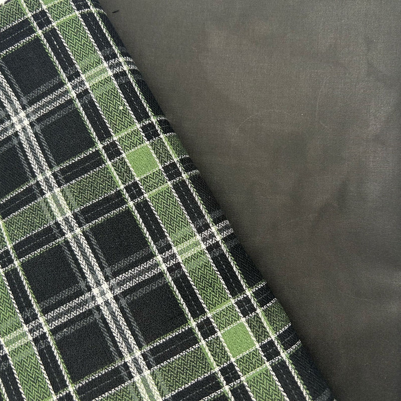 MEGA METRE: 1m Brushed Cotton Tartan in Option 20 Green / Black + 1m Waxed Cotton 6oz Deepest Green