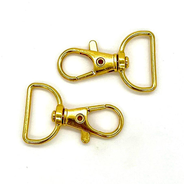 HARDWARE: Two ¾" Lobster Clasp D Ring Swivel Clips: Gold colour