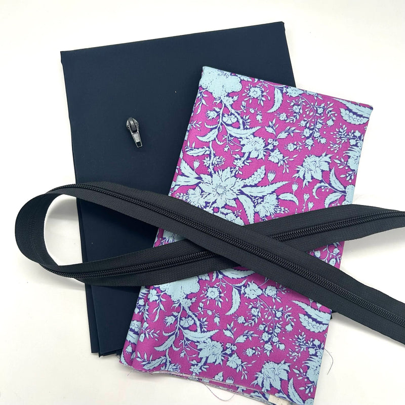 FABRIC + ZIP BUNDLE: Wire Frame Bag: French Navy + Tilda | Bloomsville 'Abloom' Plum