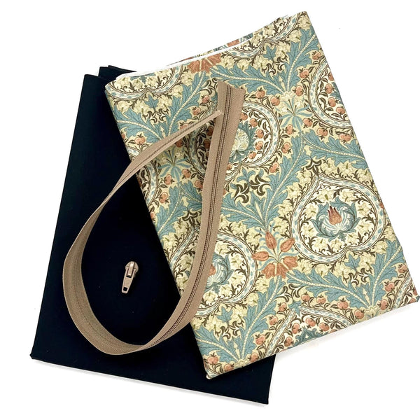 FABRIC + ZIP BUNDLE: Hanging Shoe Bag: 'Eden' Azure Teflon + Dark Chocolate Waxed Cotton