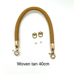 HANDLE + Two Screw-In D Rings for Hanging Shoe Bag: ONE **40cm** Bag Strap with Clasp Attachment in WOVEN / BRAIDED TAN