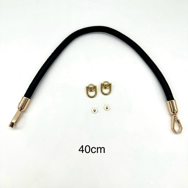 HANDLE + Two Screw-In D Rings for Hanging Shoe Bag: ONE **40cm** Bag Strap with Clasp Attachment in BLACK