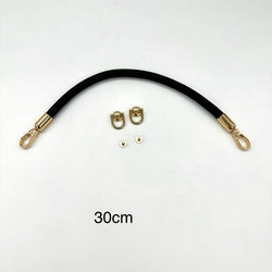 HANDLE + Two Screw-In D Rings for Hanging Shoe Bag: ONE **30cm** Bag Strap with Clasp Attachment in BLACK