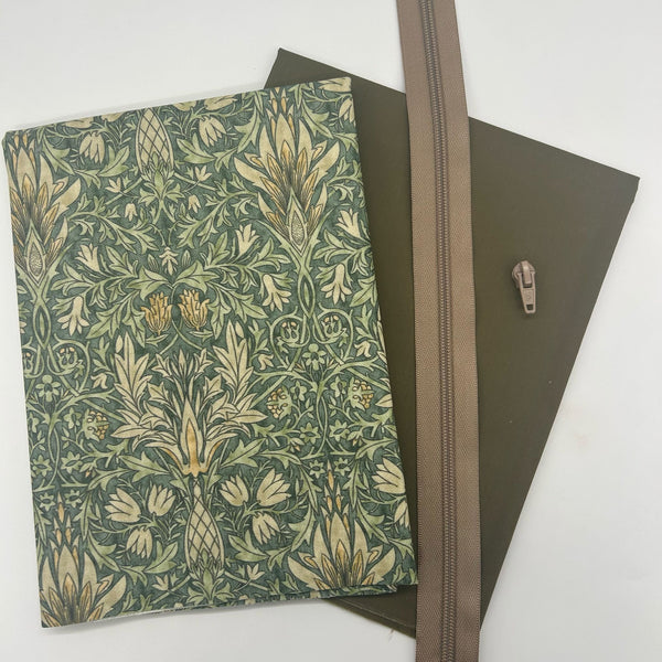 FABRIC + ZIP BUNDLE: Hanging Shoe Bag: 'Snakeshead' Forest Teflon + Leaf Green Waxed Cotton