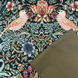 HALF METRE DUO: Chatham Glyn | Luxury Chenille Feel Tapestry Fabric 'Strawberry Thief' Ebony + Leaf Green Wax