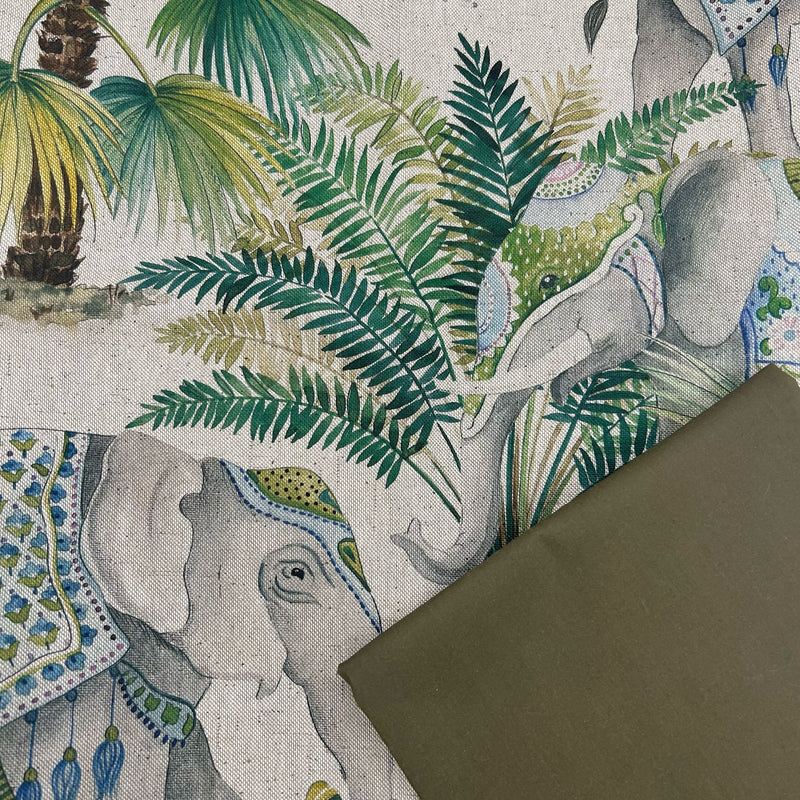 HALF METRE DUO: Chatham Glyn | Showcase Linen Look Cotton Rich Fabric 'Jaipur' SLL010 + Leaf Green Wax