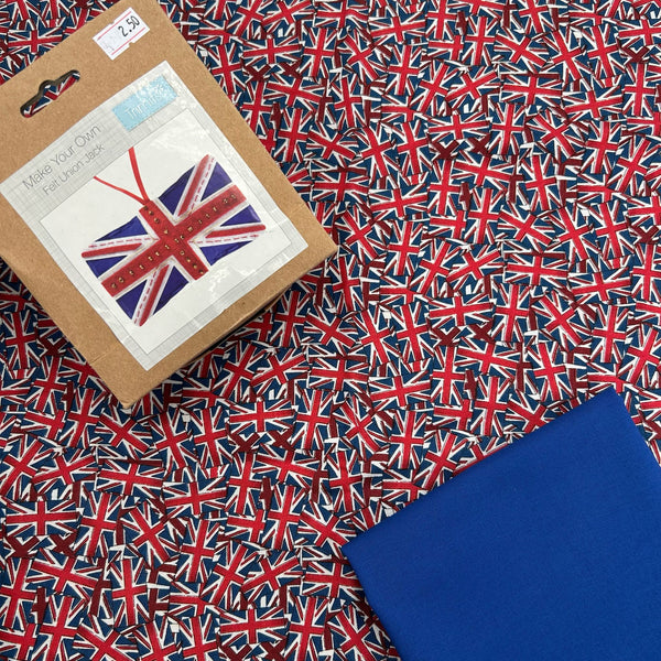 SPECIAL BUY: ½m Makower | London Revival 'Union Jacks' Traditional 986/1 + ½m Copen + FREE Trimits 'Union Flag' Felt Kit