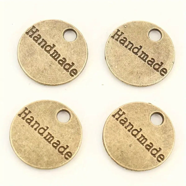 HARDWARE ACCESSORY: Round 1.5cm Diameter "handmade" metal Discs/Tags: Set of 10 in antique colour