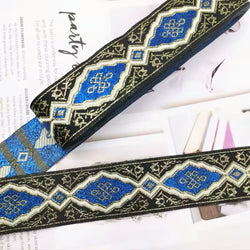 RIBBON: Embroidered Jacquard: 3.3cm / 1.3" Wide: BLUE TRELLIS Jacquard: by the ½m