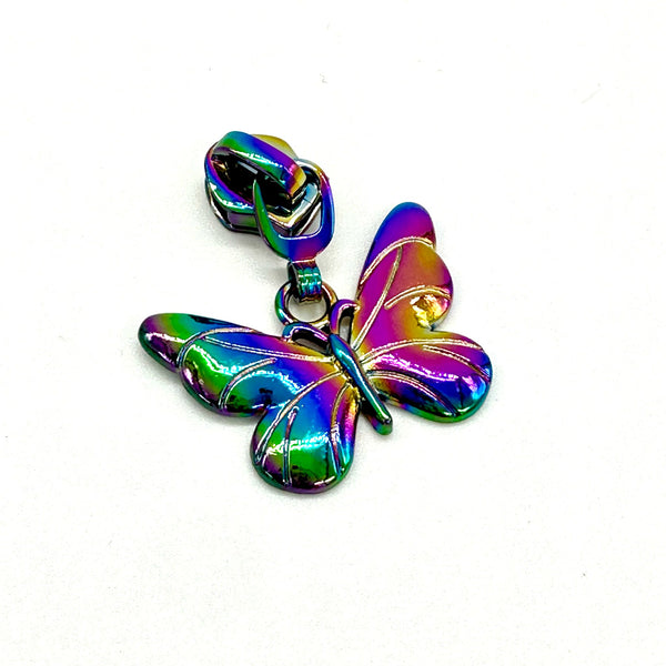 HARDWARE: Metal Zip Slider with BUTTERFLY: Size 5: Rainbow colour