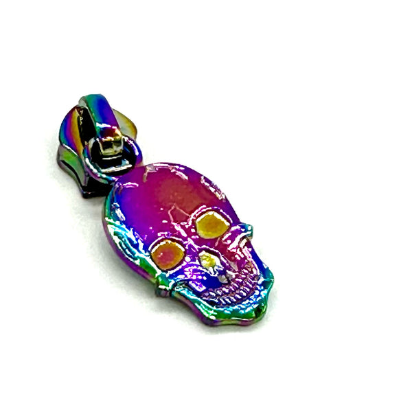 HARDWARE: Metal Zip Slider with SKULL: Size 5: Rainbow colour