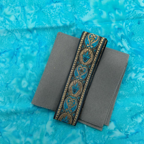 FABRIC KIT: Ribbon and Felt Purse: 'GRECIAN BLUE/GREY' Ribbon + Aqua Batik + GREY Felt