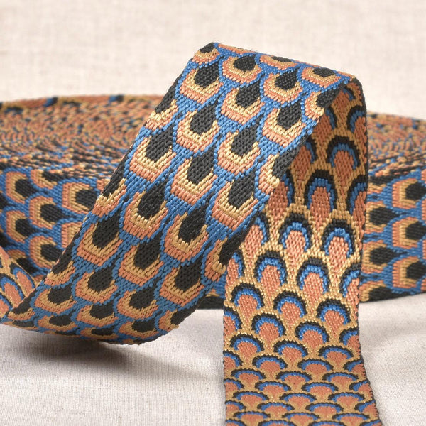 Webbing: 1½" / 38mm Wide: Peacock Design: by the METRE: Denim Blue