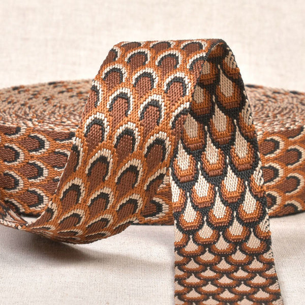 Webbing: 1½" / 38mm Wide: Peacock Design: by the METRE: Rust