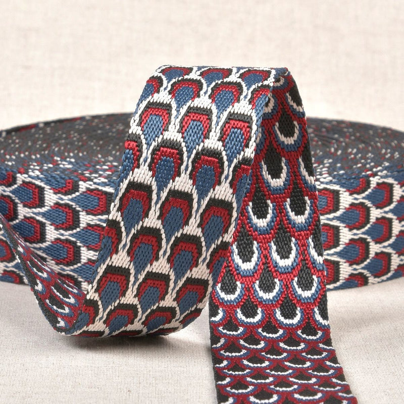 Webbing: 1½" / 38mm Wide: Peacock Design: by the METRE: Teal Blue