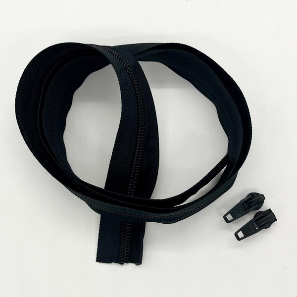 ZIP: 1 METRE of Zipper Tape + 2 Pulls: Size 5: Black