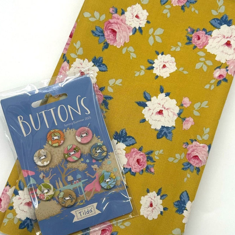 PERFECT PAIRING: ½m Tilda | 100588 'Pernille' Yellow + 14mm Fabric Covered Buttons 400069