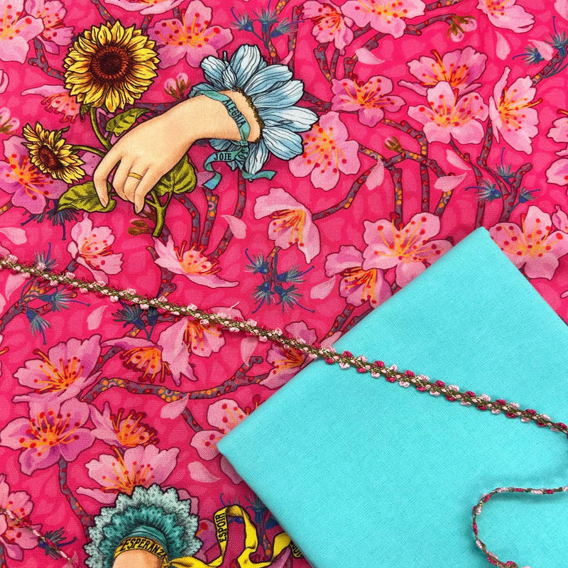 PERFECT PAIRING: ½m Duo (Odile Bailloeul 'Say It With Flowers' Rose + Aqua) + 3m Metallic Braid Trim