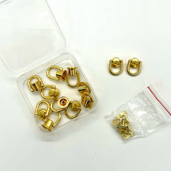 HARDWARE: Twelve Screwback Rivet Studs with D Rings in Gold colour